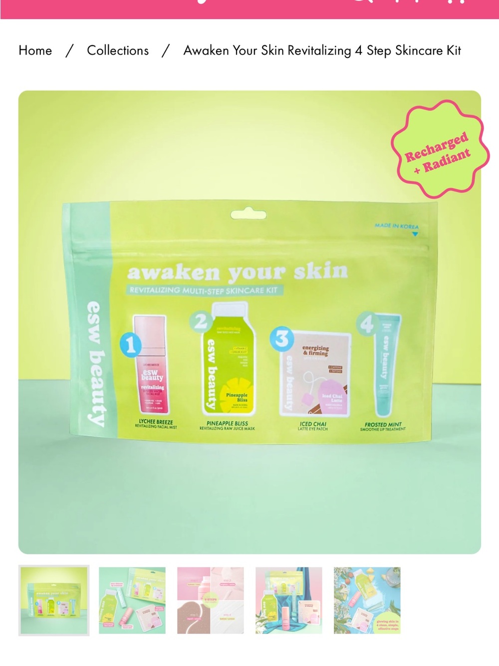 ESW brand awaken your skin Revitalizing 4-Step Exfoliant & Scrub Kit